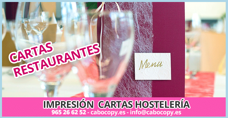 Impresión cartas restaurantes hosteleria Playa de San Juan