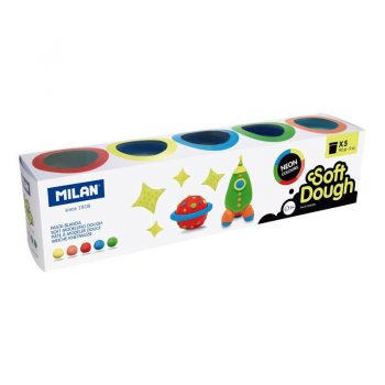 Pasta Para Modelar Soft Dough Neon de Milan - Caja de 5 botes colores Surtidos